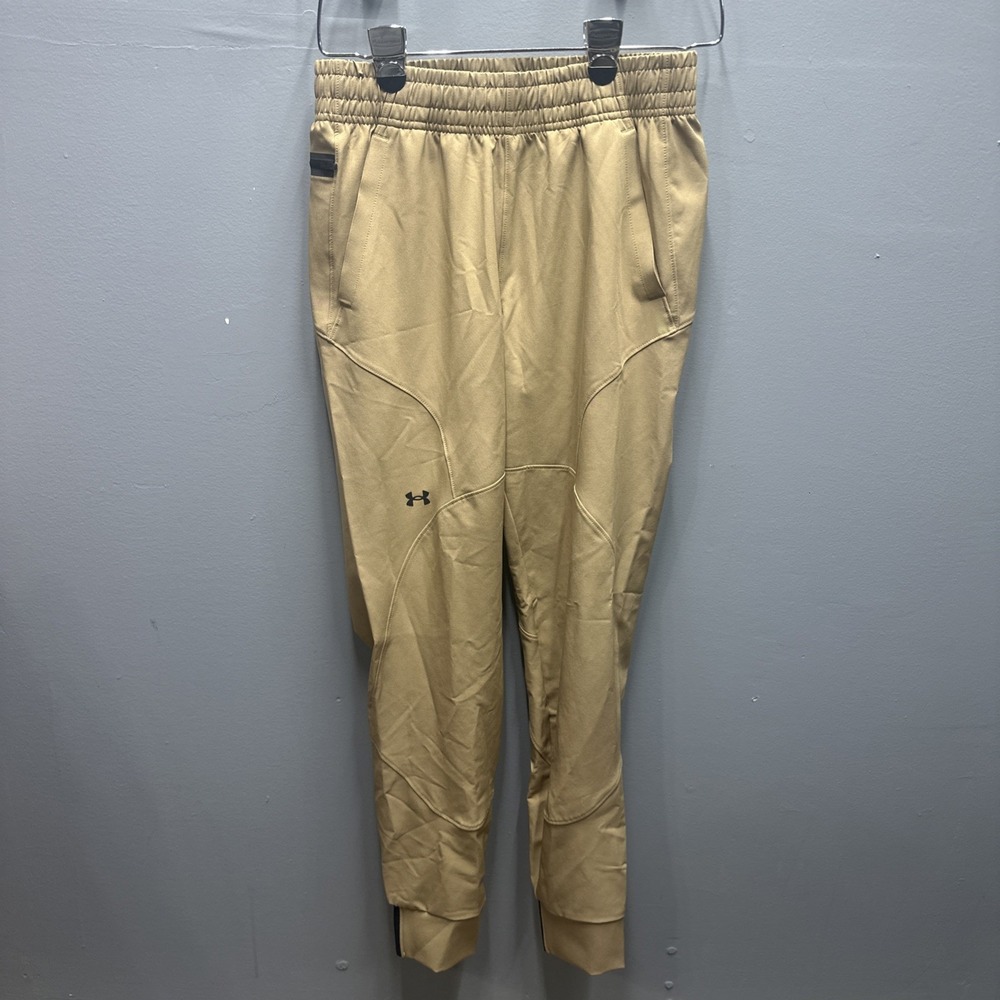 Under Armour Men XS Tan Khaki Athletic Joggers Tapered Track Pants Zipper Pocket